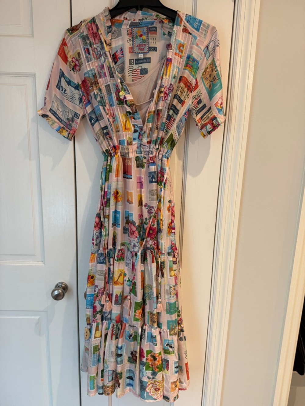 Johnny Was Multicolor Floral & Postcard Maxi Dress